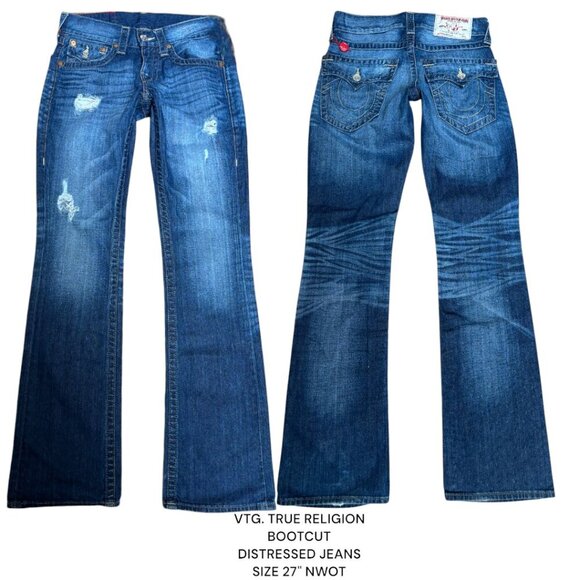 VTG.‎ TRUE RELIGION DARK WASH BOOTCUT DISTRESSED JEANS SZ. 27" NWOT - Picture 6 of 6